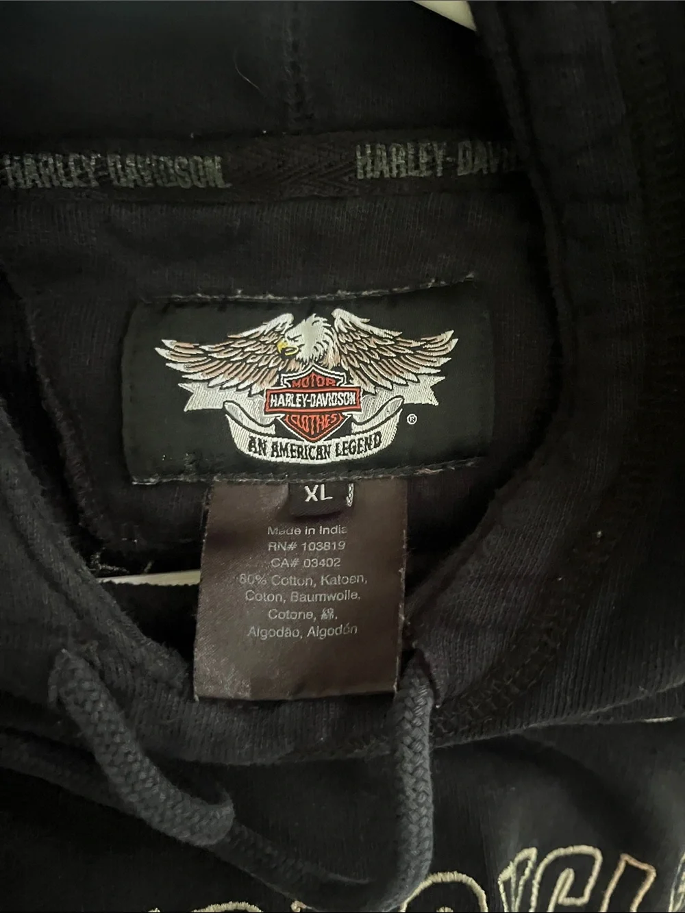 Harley-Davidson Black Pullover Hoodie with White Lettering - Picture 4 of 4